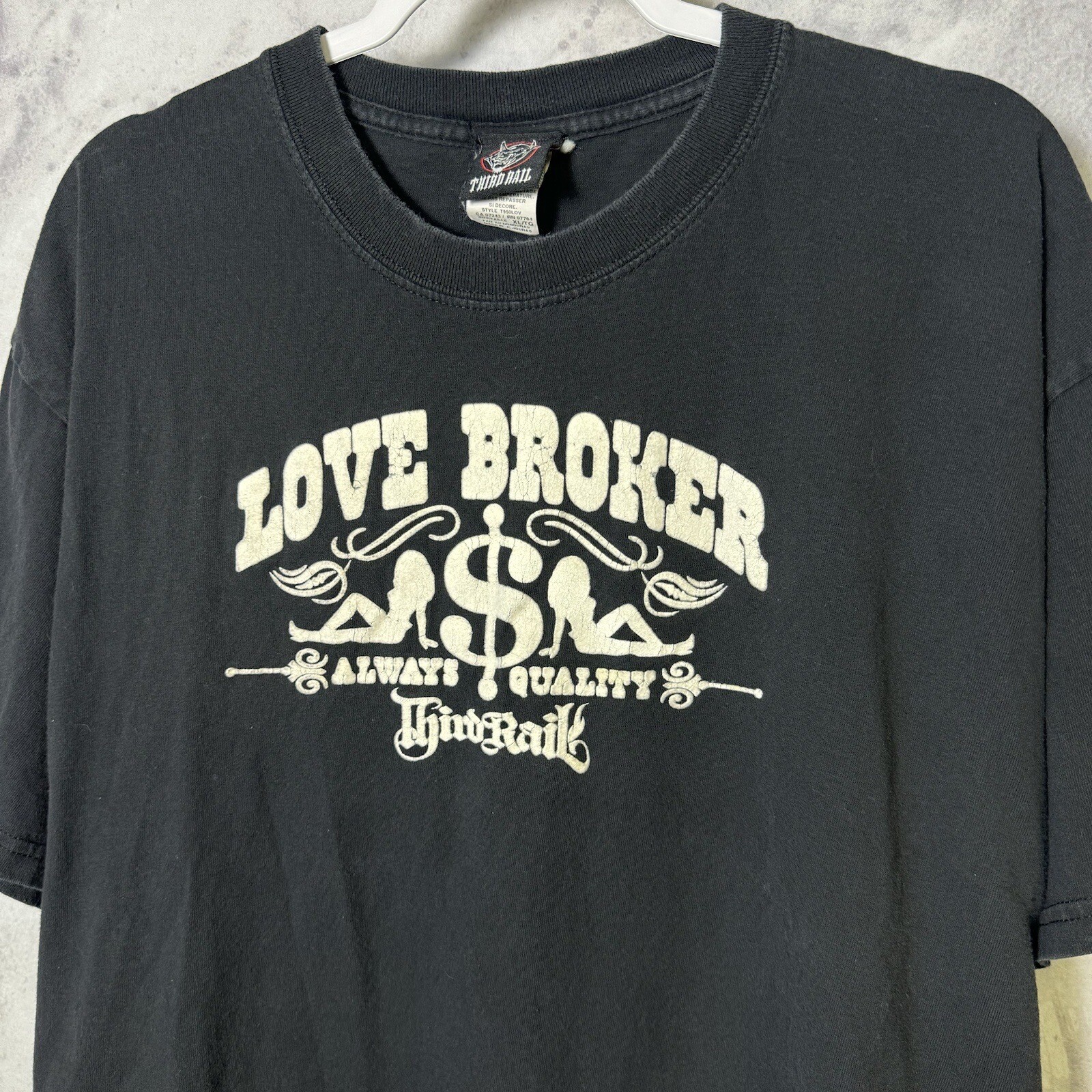 Camiseta De Colección Third Rail Para Hombres XL Negra Skate Streetwear Love Broker Y2K B