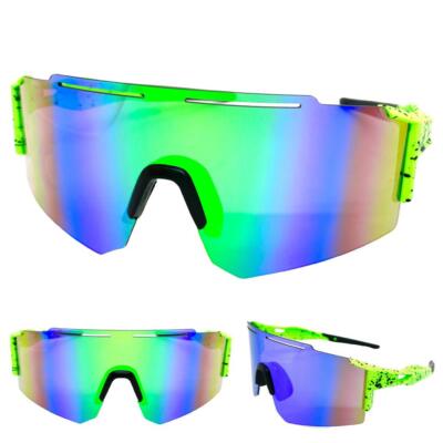 Oversize RETRO SPORTY WRAP Shield Cycling SUN GLASSES Large Big Neon Green  Frame