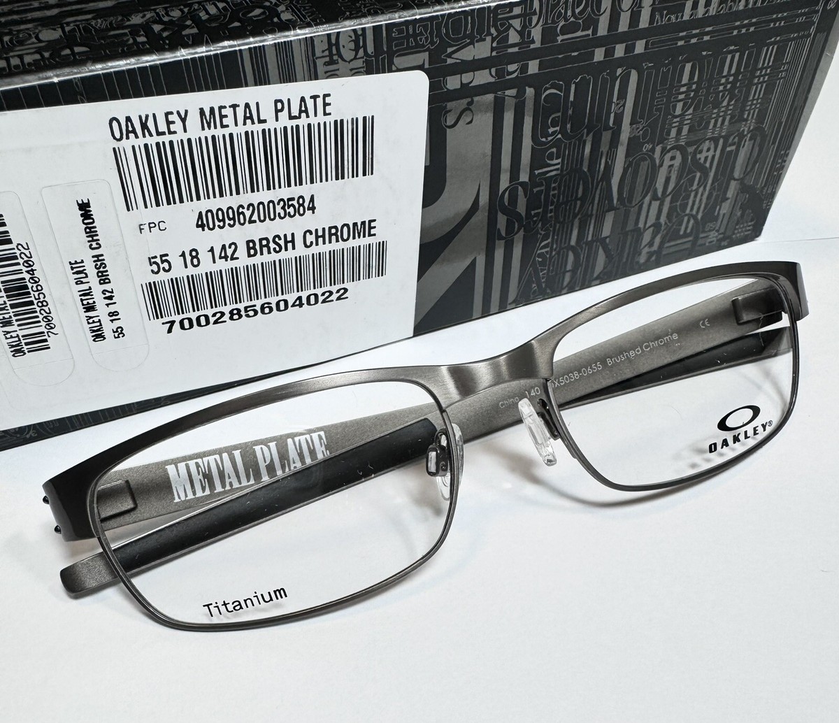 Oakley Metal Plate OX5038 0655 Brushed Chrome Titanium Eyeglasses