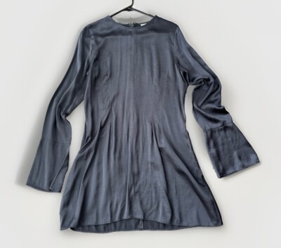 Treasure & Bond x Something Navy Black Satin Long Sleeve Dress Size M