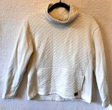 LL Bean Sweatshirt Womens SP Ivory Quilted Turtleneck Pullover Pocket 509001