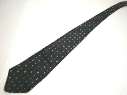 Zylos George Machado Mens Necktie Tie Grey Yellow Geometric 100% Silk 60" - Picture 2 of 4