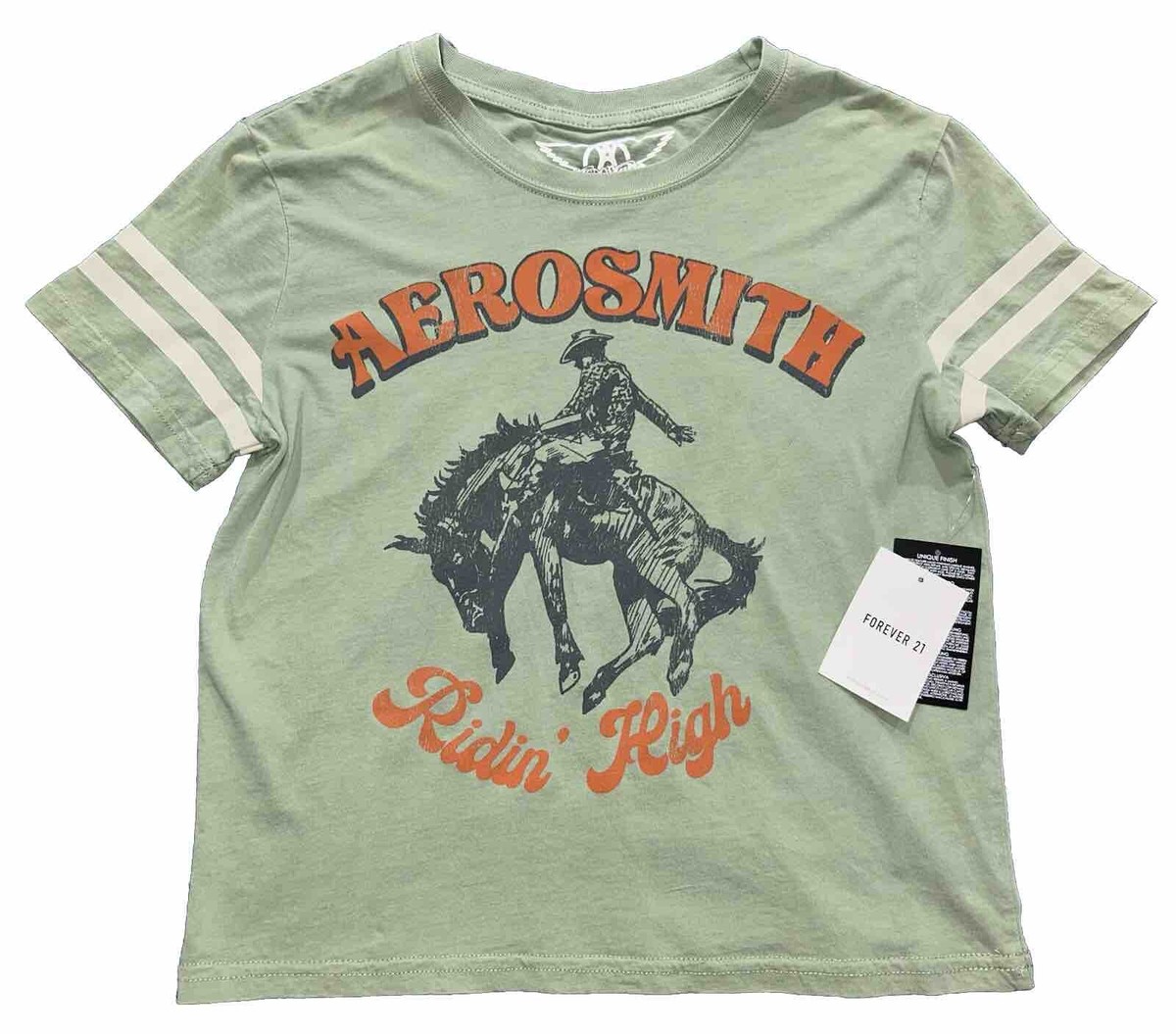 Aerosmith Ridin High Forever 21 Green Tee Shirt Women’s Small New