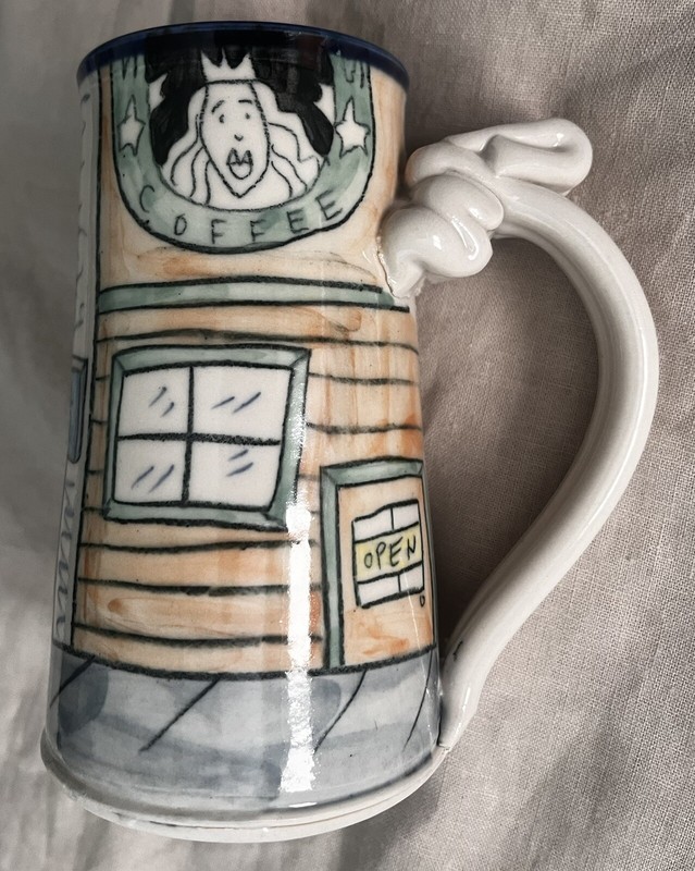 Tom Edwards Studio Art Pottery Starbucks Wally Is Diagnosed Tall Mug 5.5”