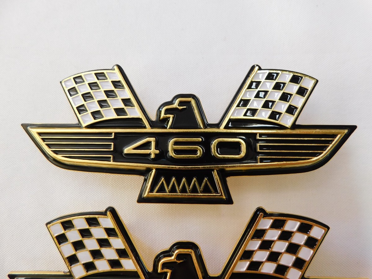 Ford 460 Crossed Flag Fender Emblems Gold Mustang Fairlane Galaxie