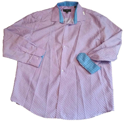 Society of Threads Shirt Mens 2XL Slim Pink Geo Long Sleeve Button Up Flip Cuff