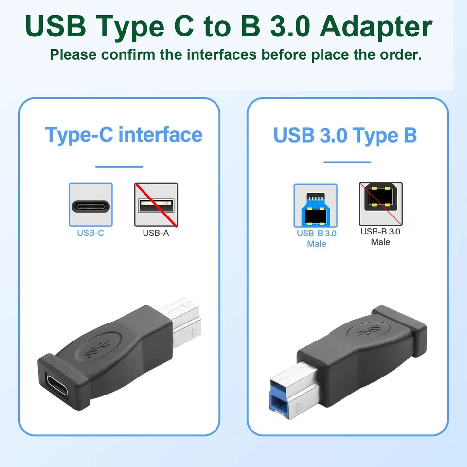 USB Type C 3.1 Female to 3.0 B Male Data Adapter Connector 5Gbps Printer Scanner - Image 3 of 4