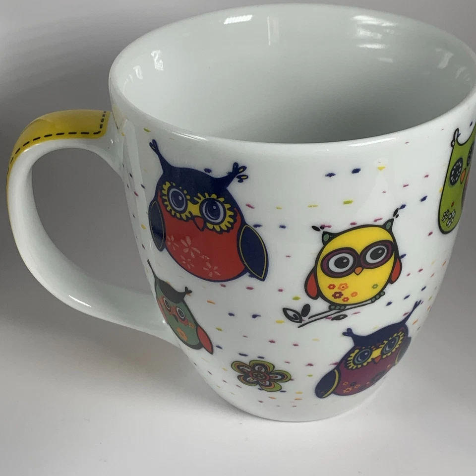 Taza blanca Königitz animales coloridos búhos, taza, taza de café, porcelana de hueso Foto 3 de 4