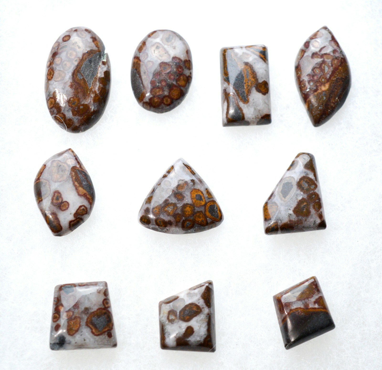 Cabochon Jaspe Polka Dot lot de 10 pierres fines de 217 cts polies pour haute joaillerie
