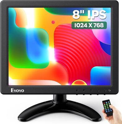 Eyoyo 8'' IPS 1024x768 Small Desktop Monitor HDMI VGA AV Remote Control Screen