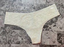 NWOT VICTORIA'S SECRET PINK GRAY MARLED WHITE DOG RAW EDGE NO SHOW THONG PANTIES