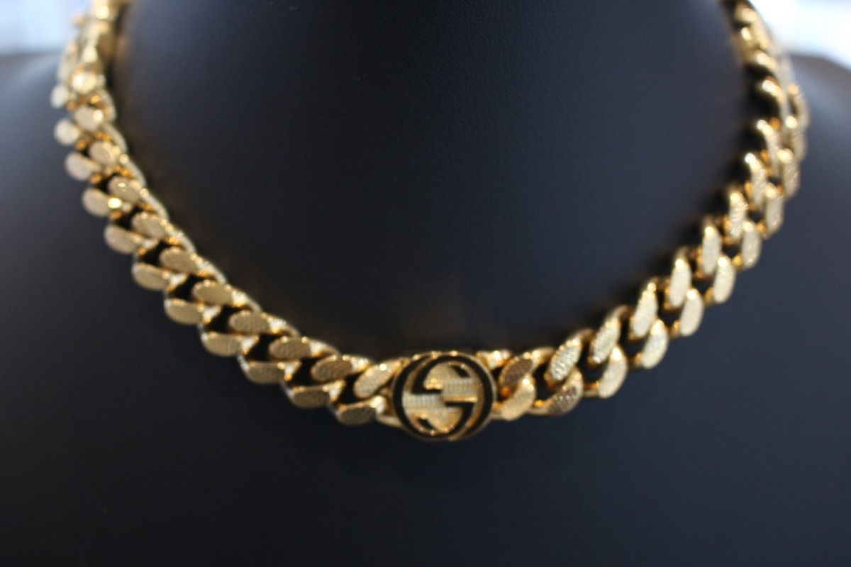 Gucci Yellow Gold-tone Logo Chain Choker Necklace With