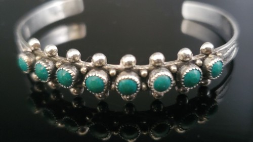 Hopi Native American Indian Sterling Silver Turquoise Bangle Bracelet Adjustable - Picture 6 of 8