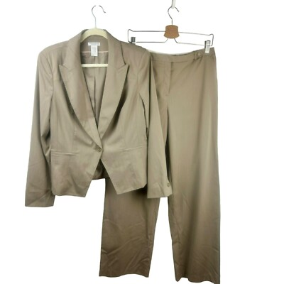 Worthington Pants Suit Women 12 Tan Brown Jacket Blazer Wide Leg Stretch  Work