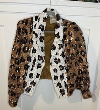 Vintage Rare Just Fabulous Bomber Jacket S/m Sequined Leopard Print