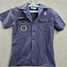 Boy Scouts Of America Boys Button Up Shirt YOUTH LARGE Navy Blue Embroidered