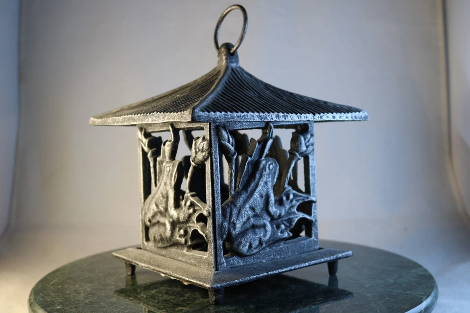 Vintage Cast Iron Frog Pond Pagoda Lantern / Candle Holder Garden/Patio Decor - Image 4 of 4