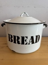 Rustic Style Large Round White and Black Enamel Polish Bread Bin Kitchenalia