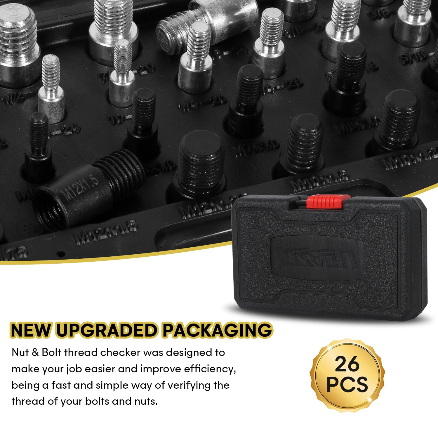 Nut and Bolt Thread Checker - 26 Gauges (14 Inch & 12 Metric) - 26-Piece Set