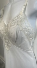 Vintage Val Mode All Nylon White Full Slip Lace Embroidered Cami Dress Size 32
