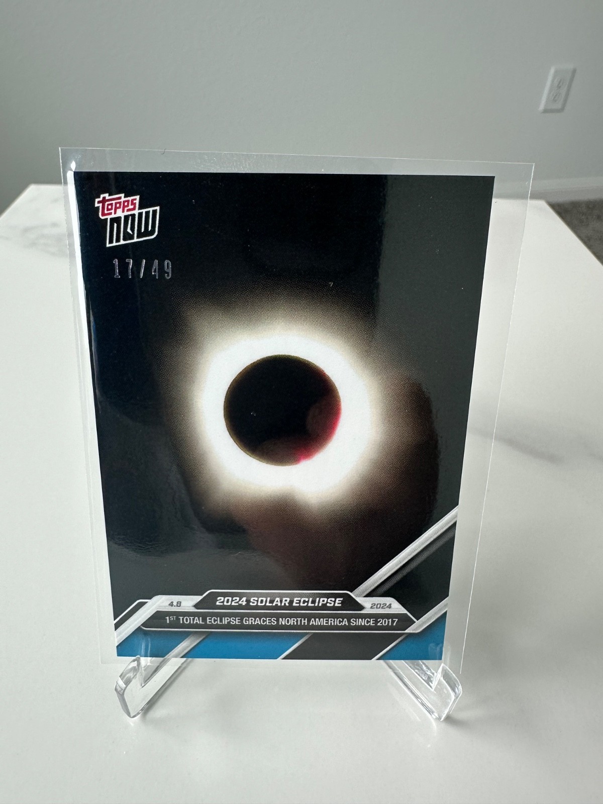 Solar eclipse, 2024 Topps Now SOL1. Serial Numbered Blue #/49, limited edition.
