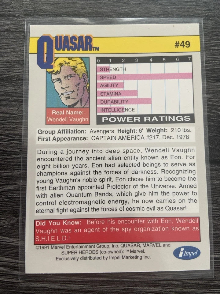 1991 Impel Marvel Universe Series 2 Trading Card #49 Quasar - Image 2 of 2
