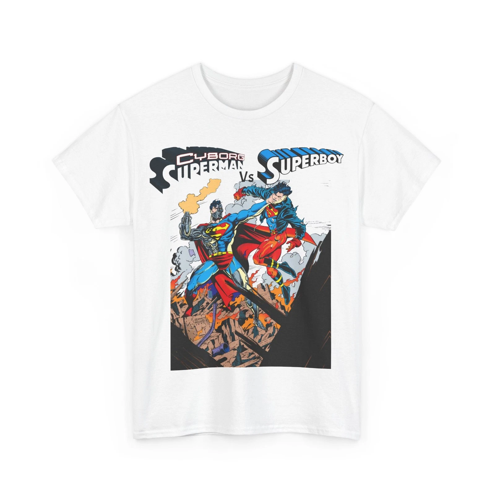 Cyborg Superman Vs Superboy T-Shirt - Tom Grummett Art - DC Comics