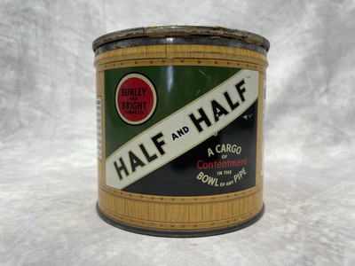 Vintage Burley And Bright Tobacco Tin Half And Half Round With Lid Virginia 