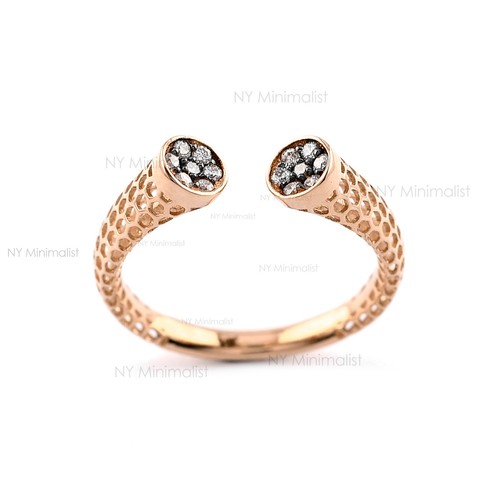 Solid 14K Yellow Gold Genuine Diamond Pave Open Cuff Ring Minimalist BMG Jewelry - Picture 9 of 12