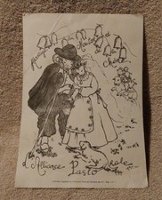 ancienne planche dessin Mariage du mouton et de la chèvre signé MF Réty