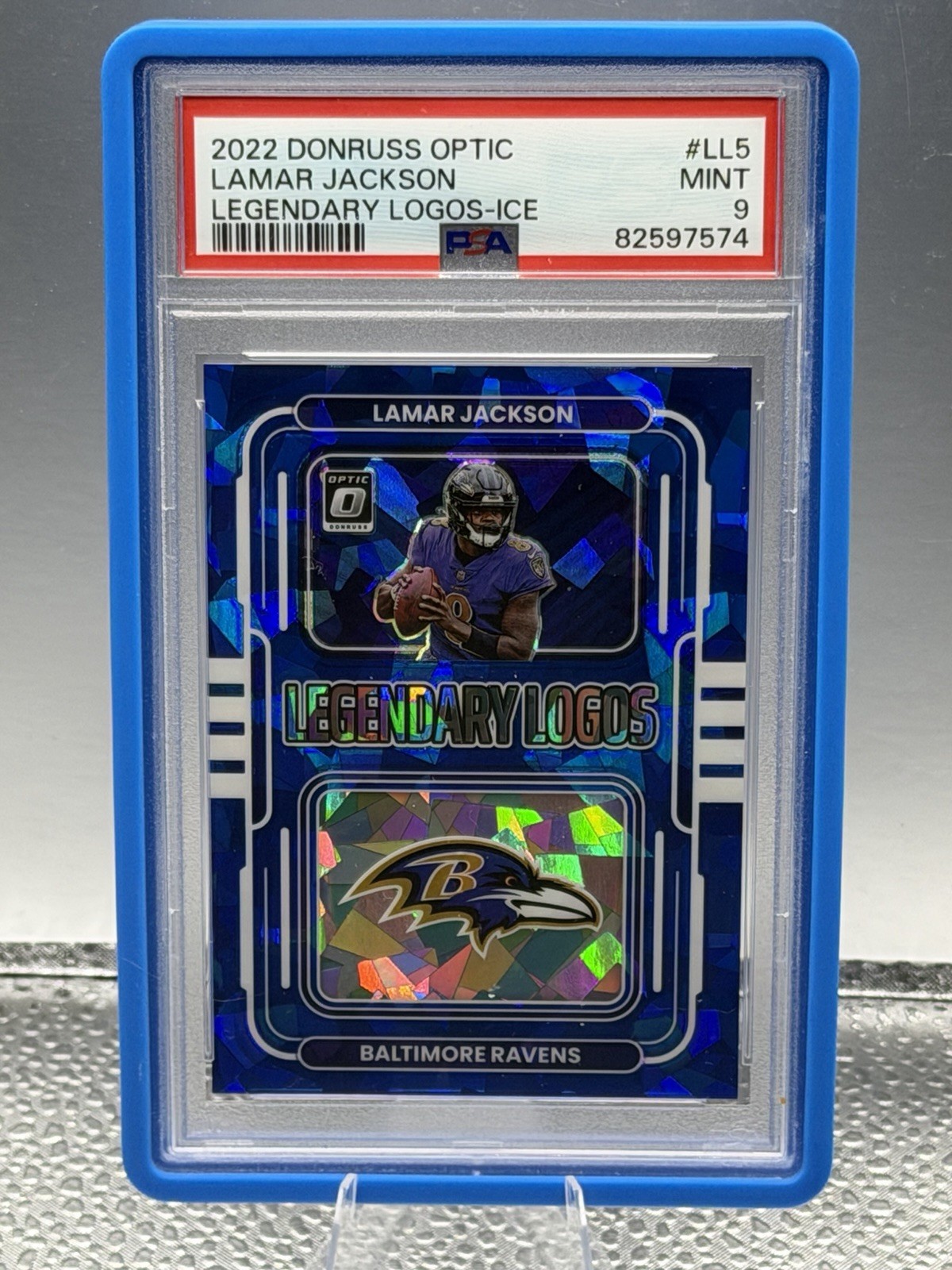 2022 Panini Donruss Optic - Legendary Logos Lamar Jackson #LL-5 Ice Prizm /15