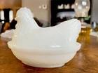 Vintage Hazel Atlas White Hen on Nest Mini Candy Dish – Milk Glass, 1940s