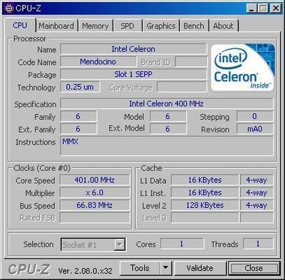 INTEL Celeron 400 MHz Slot1 Mendocino Used Normal