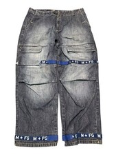 VTG MARITHE FRANCOIS GIRBAUD Shuttle Strap Jeans 44M Blue Baggy Y2K Hip Hop 90s
