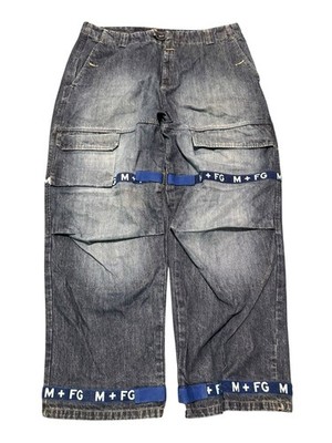 VTG MARITHE FRANCOIS GIRBAUD Shuttle Strap Jeans 44M Blue Baggy Y2K Hip Hop 90s
