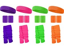 4 Sets 80s 90s Leg Warmers Set for Women Costume Neon Headband Bright Color