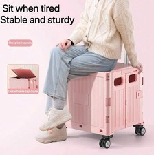 Foldable Portable Rolling Crate 360 Wheels Telescoping Handle Travel