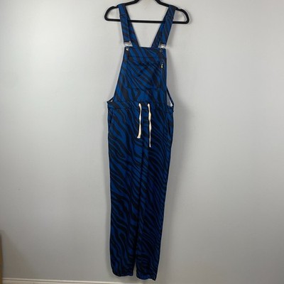 Shinesty Overalls Bibs Unisex Medium Blue Tiger Print Novelty Pajamaralls