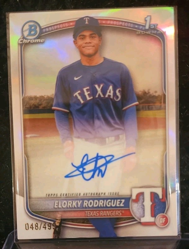 Elorky Rodriguez 2025 BOWMAN CHROME 1ST Auto Refractor /499 Texas Rangers