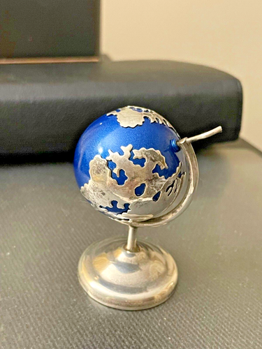 Vintage Sterling SILVER 925 World Globe & Stand - Bells Inside Chime w Rotation! - 第 1/4 張圖片