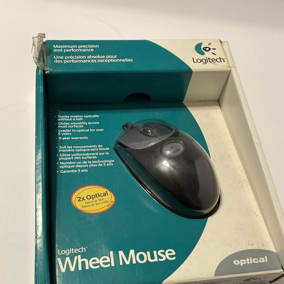 Vintage Logitech Wheel Mouse Optical (Black) M-BJ58 Wired PS/2 & USB New in Box - Image 4 of 4