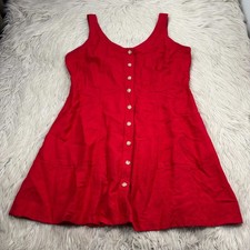 LOFT Women's 14 Red Sleeveless Button Front Fit Flare Dress Retro Twee Linen