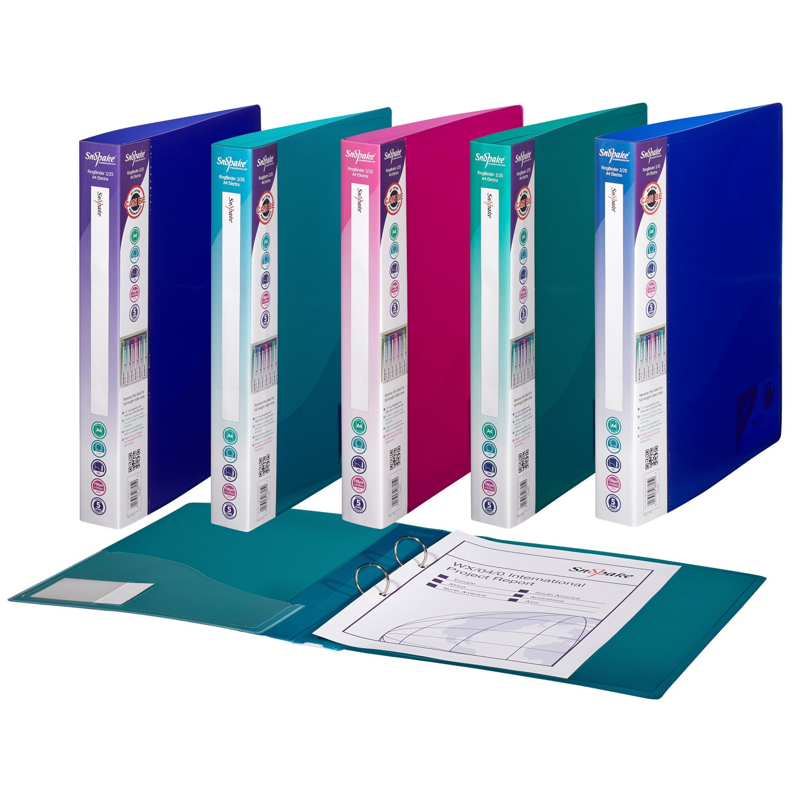 Snopake Ring Binder 2 Ring A4 Electra Assorted - Pack of 10
