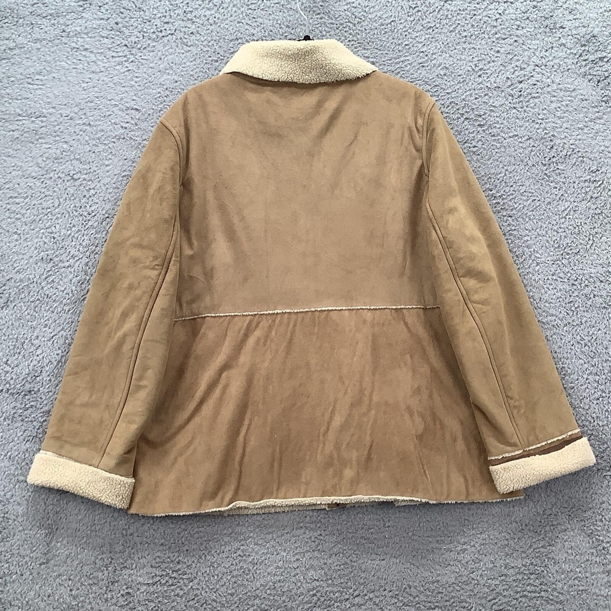 Utex Design Jacket Womens XL Tan Faux Suede Sherpa Lined Full Zip