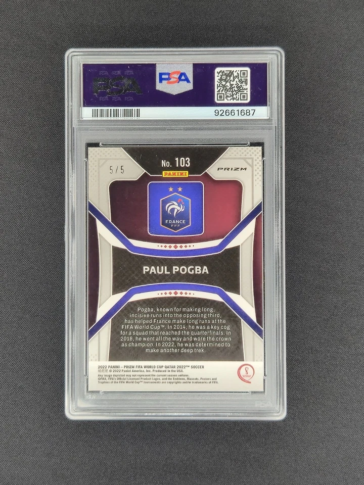 Panini Prizm FIFA World Cup 2022 Paul Pogba /5 Green Breakaway Prizm PSA 10 - Image 2 of 2