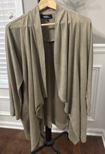 Faux Suede Lightweight Draped Open Front Jacket Cardigan Tan, Lulu s Size S/ M