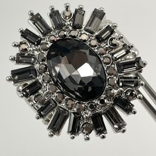 Silver Tone Stretch Band Gray Glass Rhinestone Starburst Bling Ring Adjustable