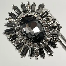 Silver Tone Stretch Band Gray Glass Rhinestone Starburst Bling Ring Adjustable