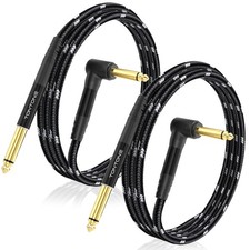 1/4 Inch Guitar Cable 2-Pack, 6.6FT Right Angle to Straight Instrument Cable,...
