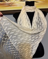 Indian Ivory Scarf Rayon Lurex Fringe Shawl Wrap Made in India 82x22